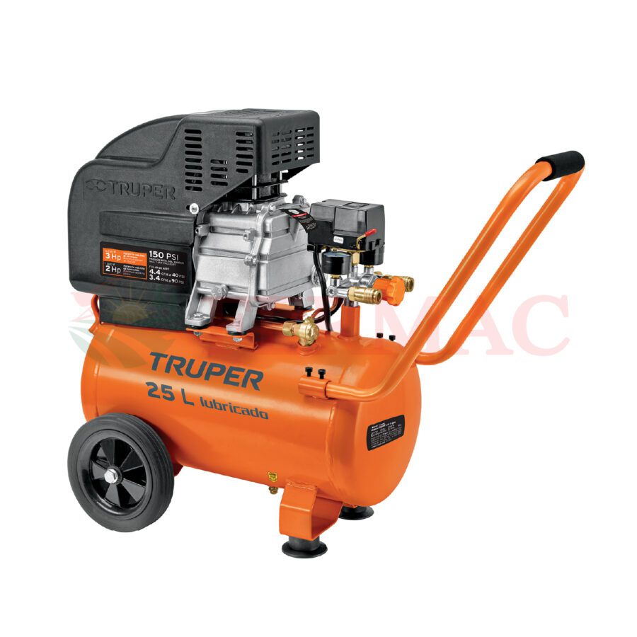 Compresor lubricado, 25L, 3HP, horizontal, 127V, TRUPER