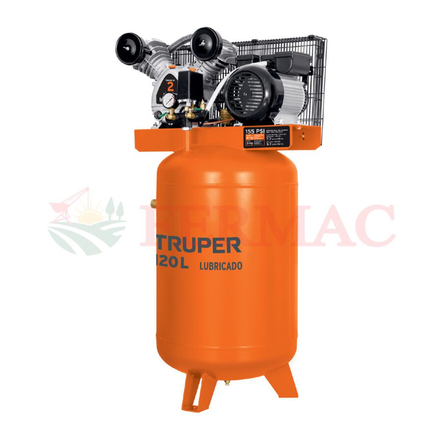 Compresor lubricado, de banda, 120L, 4HP, vertical, 220V, TRUPER