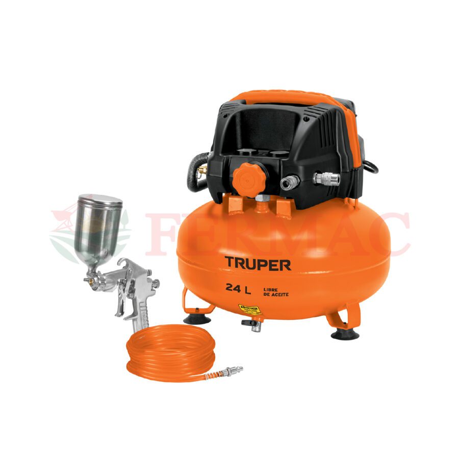 Kit compresor libre de aceite 24L, manguera y pistola,TRUPER