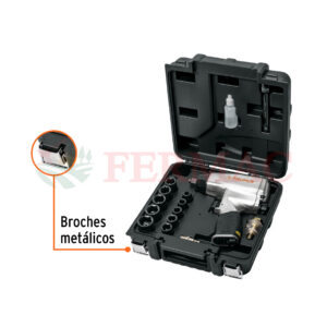 Kit de llave (pistola) de impacto 1/2", estuche plástico