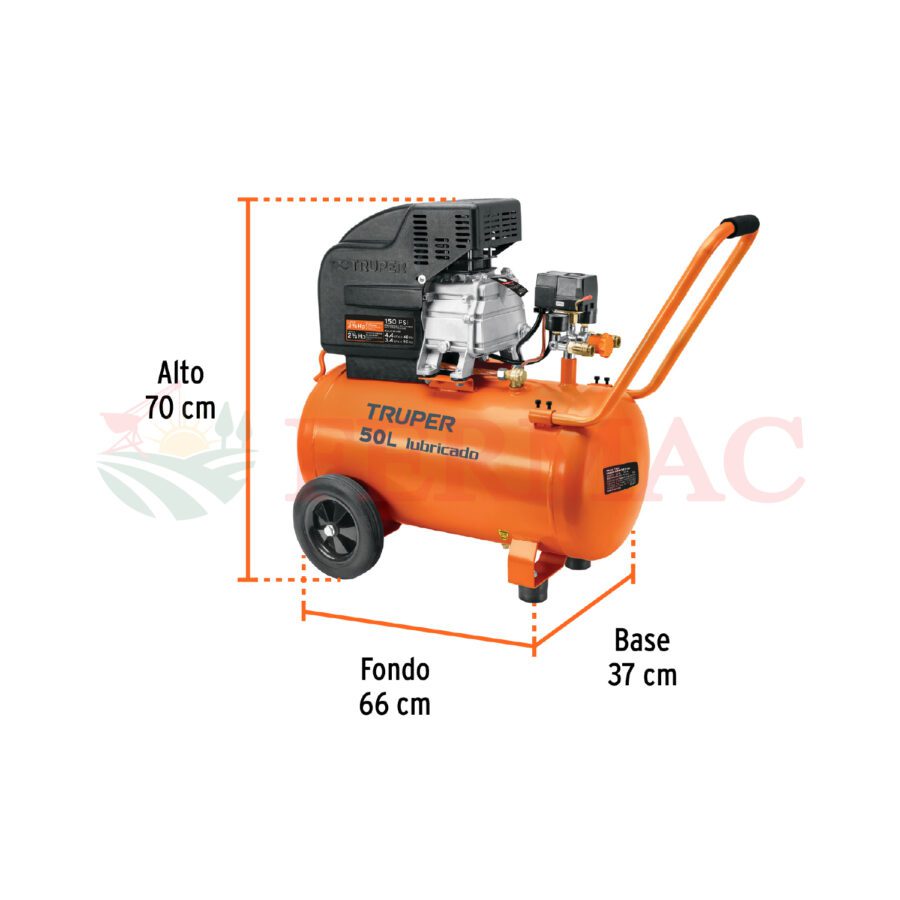 Compresor lubricado, 50L, 3-1/2HP, horizontal, 127V, TRUPER