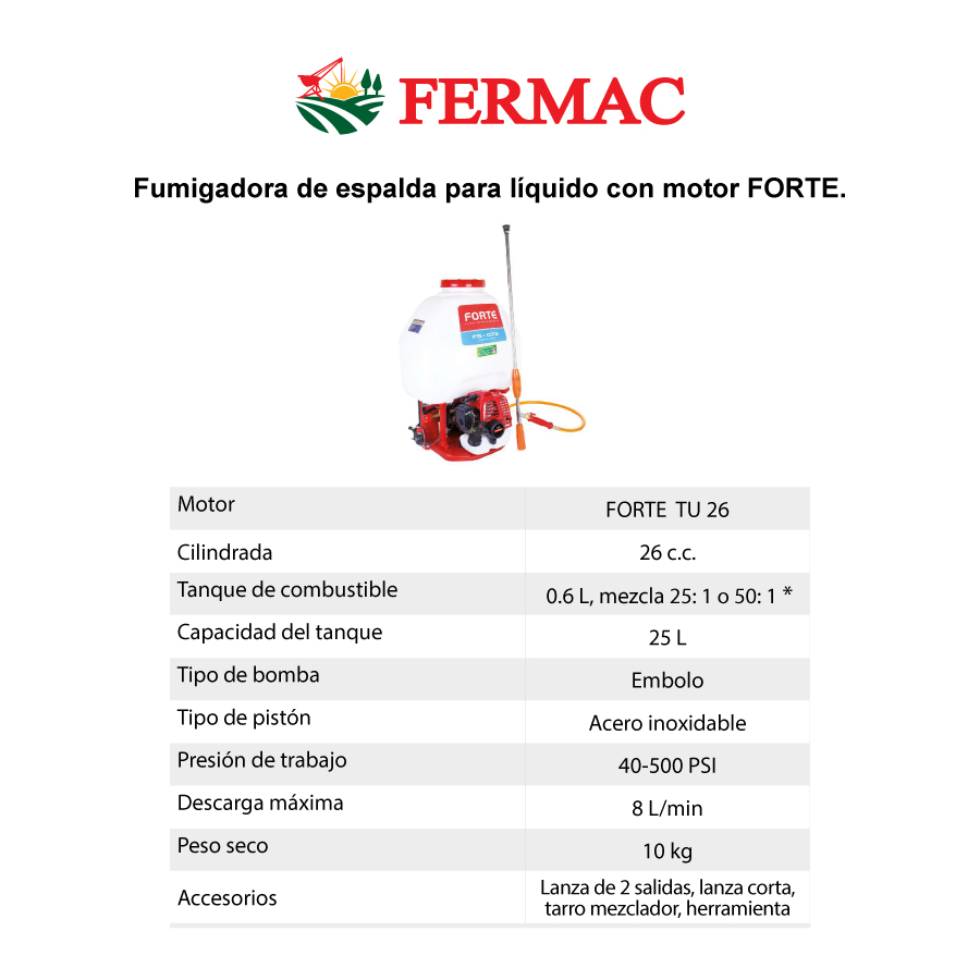 Fumigadora Espalda FORTE a Gasolina 26 C.C 30L FM-073B - Imagen 2