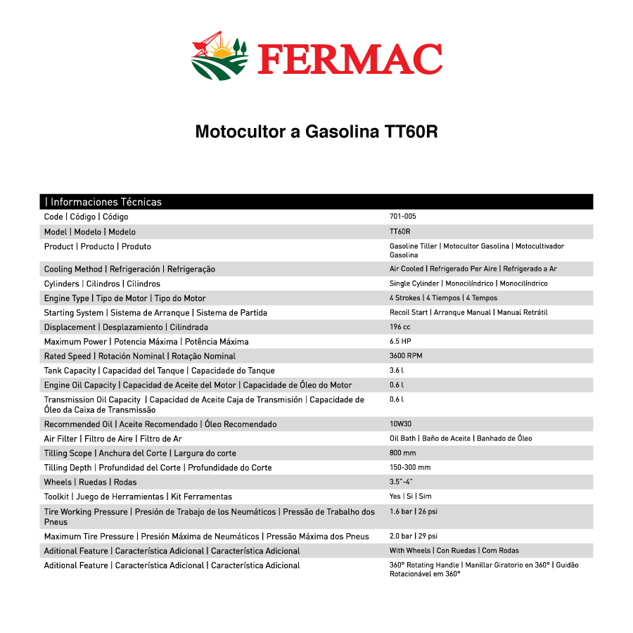 Motocultor a Gasolina TT60R - Imagen 4